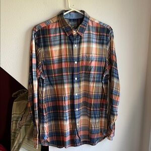 L.L. Bean Men's Madras Plaid Button Down Cotton Slim‎ Fit Shirt M